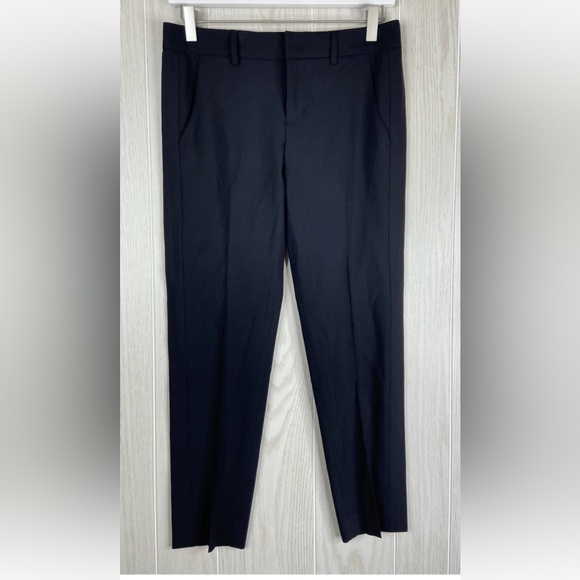 Vince Womens Navy Black Virgin Wool Flat Front Straight Leg Dress Pants Size 2 - Picture 1 of 8
